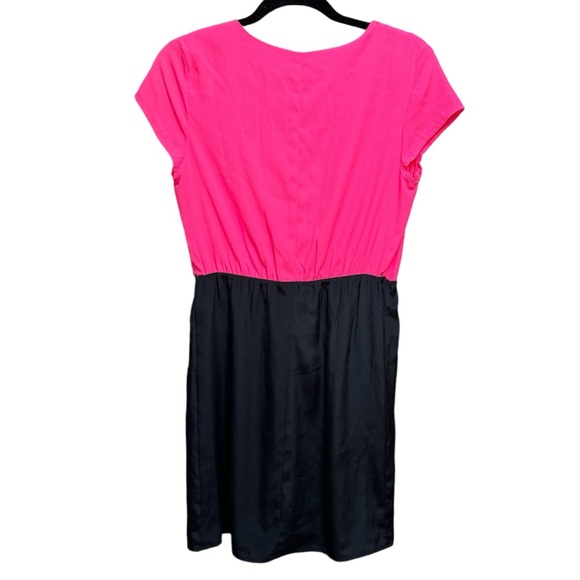 Worthington Short Sleeve Faux Wrap Dress Pink Black Color Block Surplice Mini 6 - Picture 3 of 7